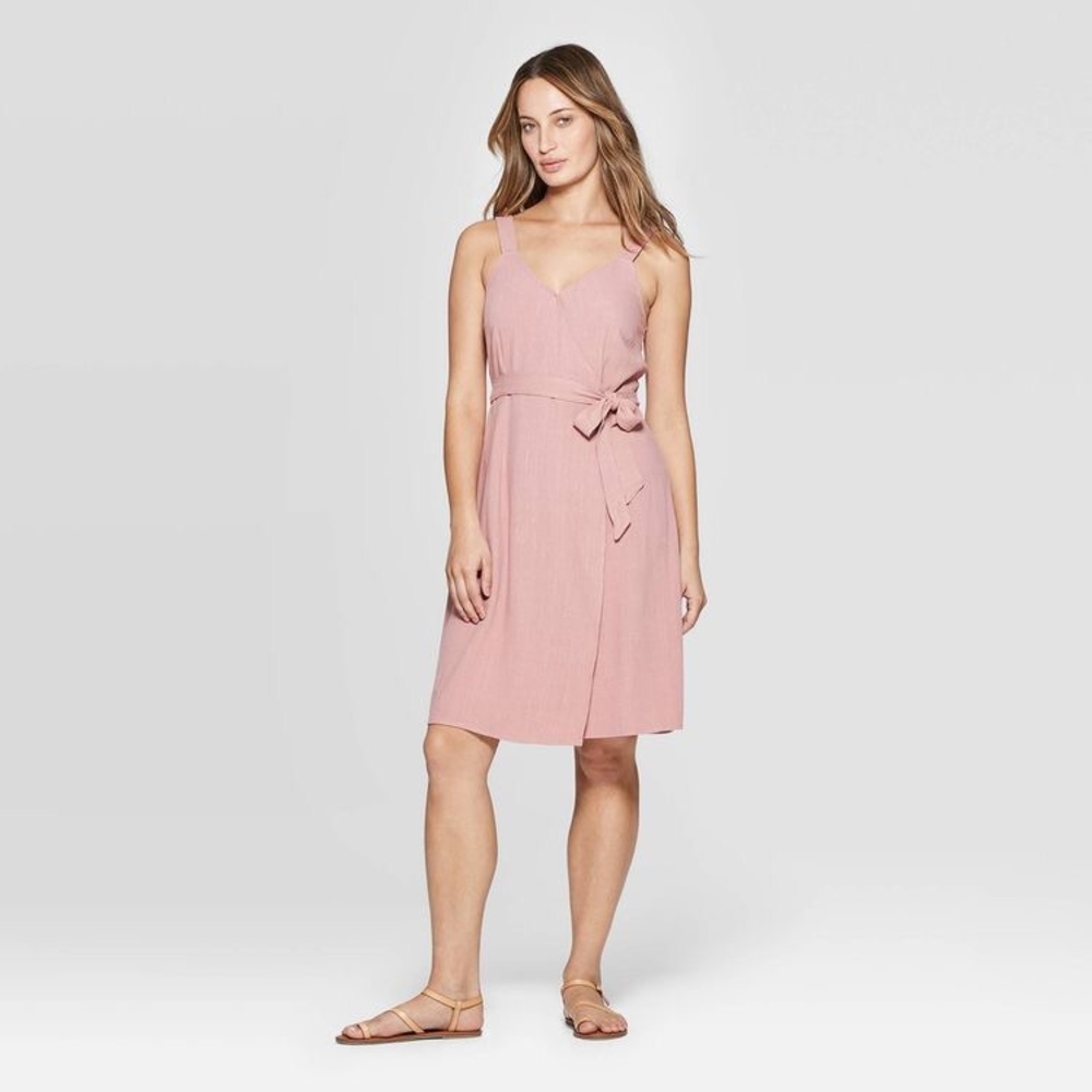 Universal Thread Linen Blend Dusty Pink Wrap Dress, Small